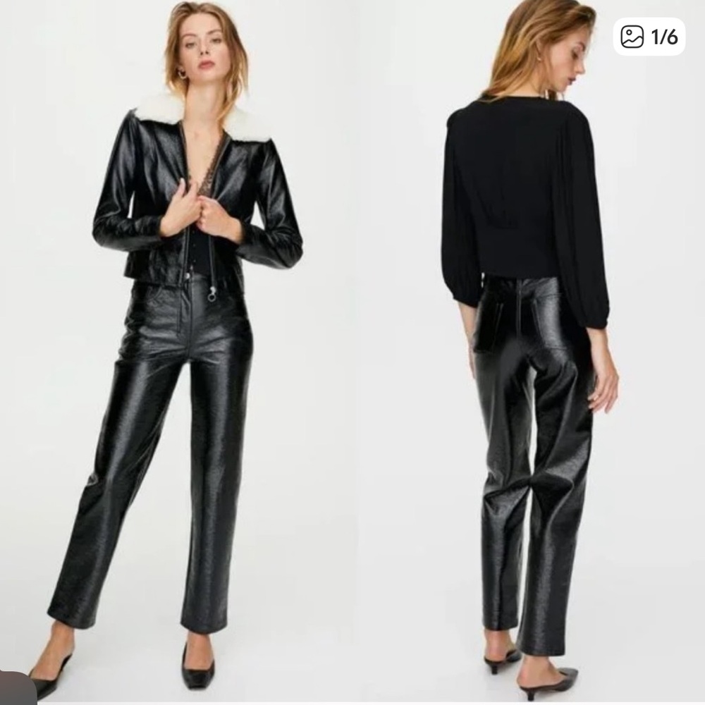 Aritzia Wilfred Melina Black Vegan Leather Super High Rise Pants